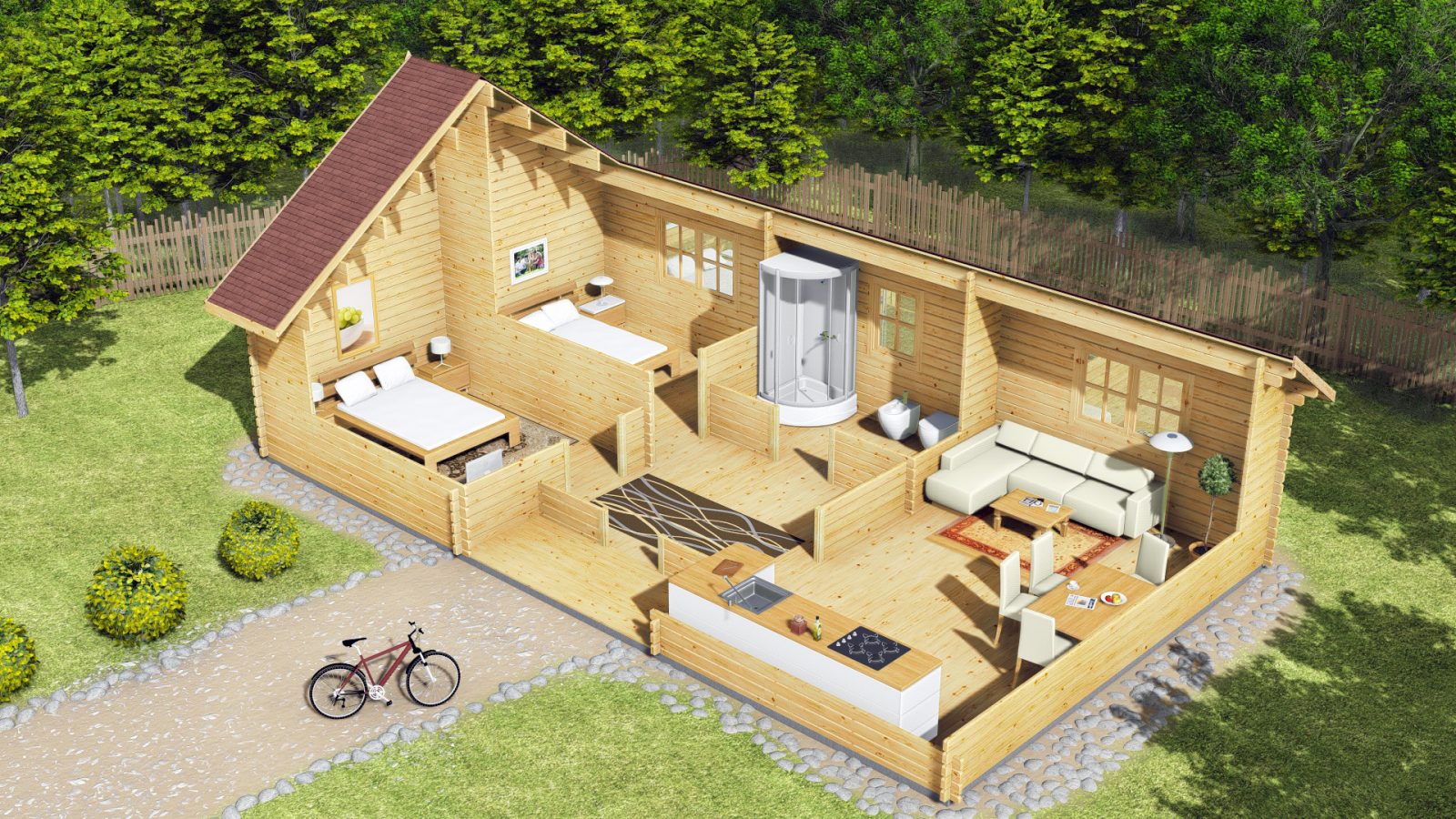 2 bedroom Log Cabin floor plan